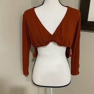 *ASOS* Orange Ribbed Long Sleeve Crop Top Sz 10
